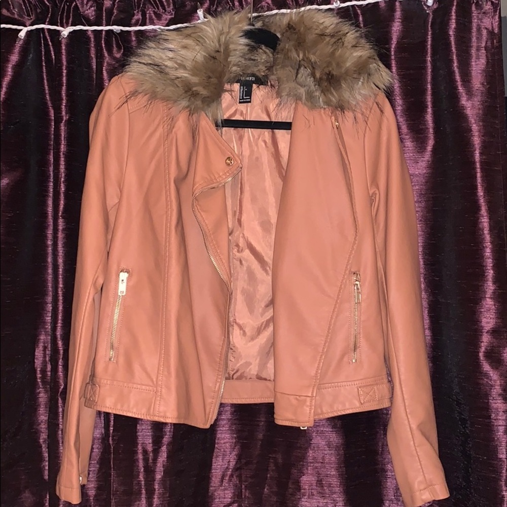 Forever 21 Faux Leather Camel Jacket w fur